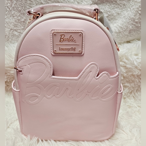 Barbie Loungefly Rose Gold Logo Pink  Convertible Backpack - Picture 1 of 10